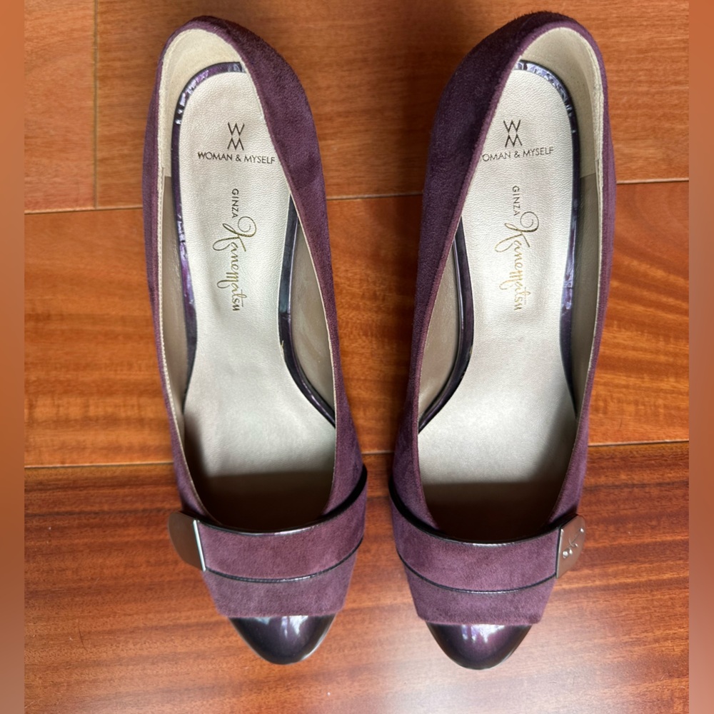 One of a kind Ginza Kanematsu elegant deep purple Suede Heels with Patent Toe!!